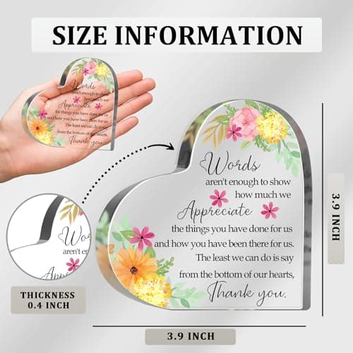 Thank You Gifts for Women Coworkers Boss, Thank You Presents for Friends Teacher, Appreciation Paperweight Desk Decor Plaque, Inspirational Office Sign Acrylic Heart