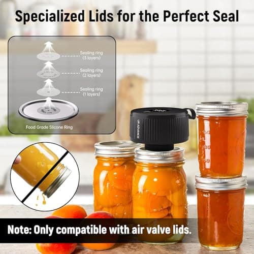 Upgraded 3-in-1 Electric Mason Jar Vacuum Sealer Kit for Jars, Bags, Food Savers & Containers | Auto-Stop Jar Sealer with 4-Hours Battery Life & One-Handed Operation for Dry Foods, Jams & Leftovers​