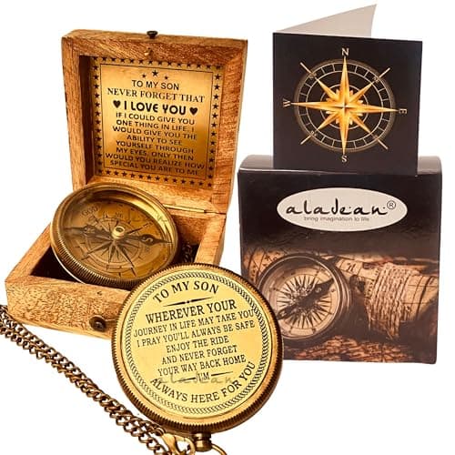 Gift for Son from Mom Dad | Engraved Compass 2" - Father to Son Gifts, Mom to Son Gifts for Graduation 2025, Birthday Baptism Confirmation Communion