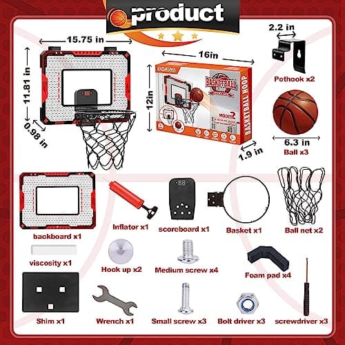 Indoor Basketball Hoop for Kids 5 6 7 8 9 10+Years Old Boys,Mini Basketball Hoop Over The Door Mini Hoop with Electronic Scoreboard & 3 Balls,Kids Basketball Hoop Sport Toys for Gift for Boys Age 5-10
