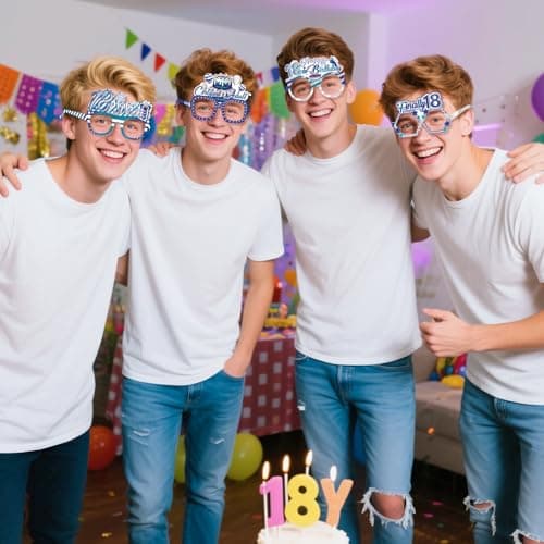 Konsait 18th Birthday Glasses - 18 Pack Blue Silver Paper Glasses 18th Birthday Gifts for Boy, Party Decorations, Accessories & Photo Props