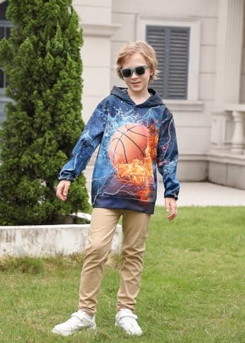 Lovekider Boys Hoodies Sweatshirt Cool 3D Print Pullover with Big Pocket for Kids Fashion Warm Winter 6-16 Years