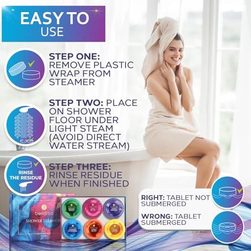 Aromatherapy Shower Steamers Gift Set, Six Fizzies - Uplifting, Relaxing, Stress Relief Scents for Women and Men - Self Care Home Spa Experience - Christmas Day Stocking Stuffers and Relaxation Gifts