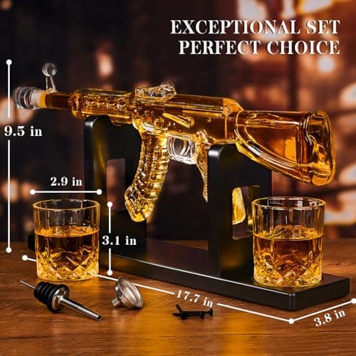 Whiskey Decanter AK47 Set with 2 Whiskey Glasses, Gifts for Men Dad Stocking Stuffers, Unique Christmas Anniversary Birthday Gift for Him Husband, Cool Presents liquor dispenser for Home Bar