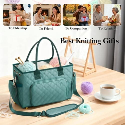 Crochet Bag Yarn Storage, Large Knitting Tote with Padded Crochet Hook Organizer, Tote with Multiple Compartments for Crochet Lovers, Knitting Accessories, Mother's Day Gift