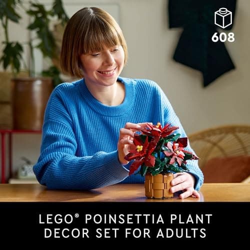 LEGO Icons Poinsettia Building Set - Artificial Flower Decorations & Centerpieces for Table, Adults Ages 18+ - 10370