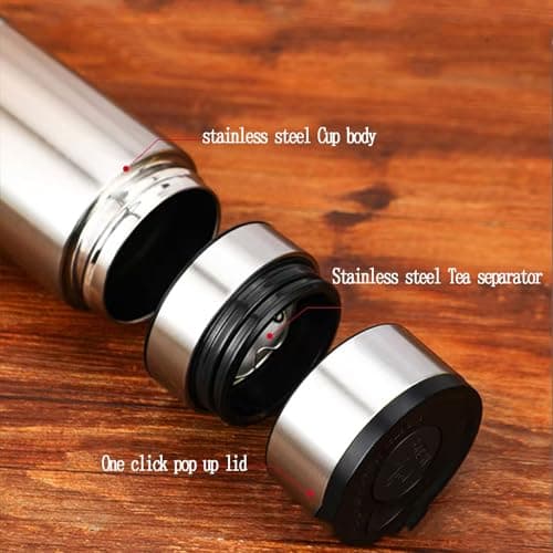Stainless Steel Insulated Water Bottle Coffee Cup Travel Mug Vacuum Thermal Bottle for Hot Drinks Tea Flask Travel Tumbler 17Oz/500Ml (Silver)