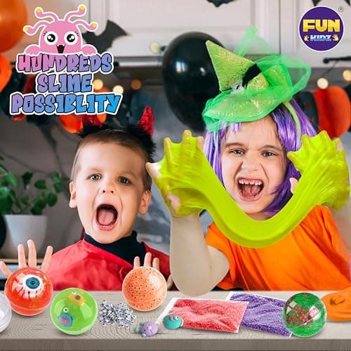 Halloween Toy Monster Slime Kit for Girls Ages 6-12, FunKidz Glow in Dark Slime Making Kit for Kids Make Soft Slime Balls with Photochromic Powder Kid Ideal Party Gifts