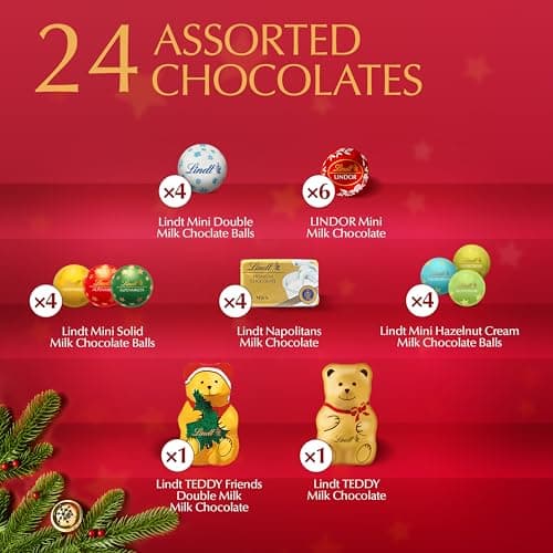 Lindt Holiday Teddy Bear Advent Calendar Assorted Chocolate Candy, 4.5 oz.