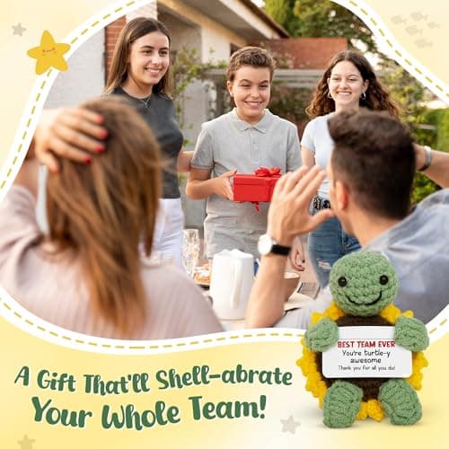 OASSIE Christmas Appreciation Gifts for Employee - Positive Turtle Crochet with Message Card - Thank You Birthday Team Stocking Stuffers Gifts for Coworkers Women Men, Office Desk Accessories Decor