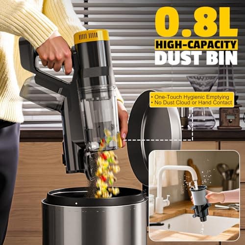 LIVOWALNY Cordless Vacuum Cleaner Compatible with DeWalt 20V Battery, 350W Brushless 40kPa Suction, 0.8L Dual Dust Cup, LED Floor Brush & 180° Flex Wand for Hardwood & Carpet (Battery Not Included)