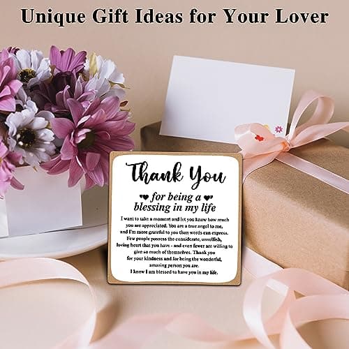 Thank You Gifts for Women Men Friends Mom, Thank You for Being A Blessing in My Life Wooden Plaque with Stand, Thanksgiving Day Gifts for Family Member Desk Decor - B75