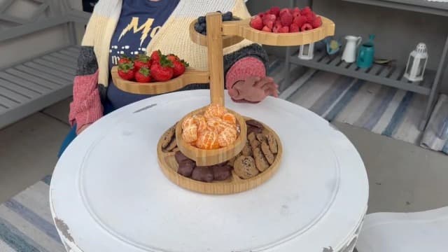 Tiered Charcuterie Board Gift for Women: Bamboo 360° Rotating Round Base with 4 Swivel Trays - White Elephant Gift, Holiday Hosting, Christmas, Birthday, Parties, House Warming Gift for Couples