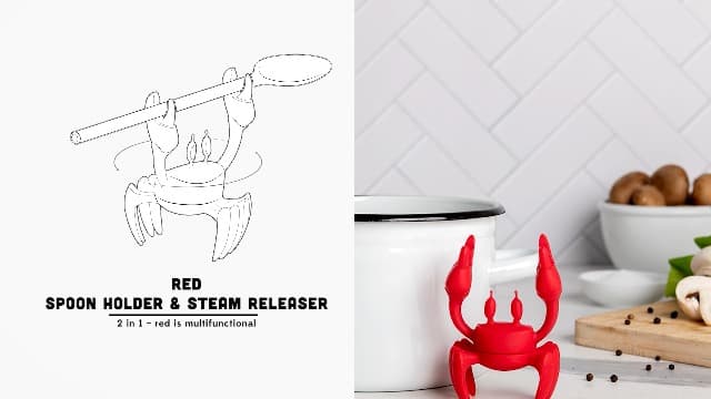 OTOTO Red the Crab Silicone Utensil Rest - Kitchen Gifts, Silicone Spoon Rest for Stove Top - Heat-Resistant Kitchen and Grill Utensil Holder - Non-Slip Spoon Holder Stove Organizer, Steam Releaser