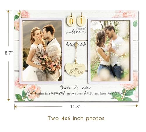 (1-99th) Wedding Anniversary Picture Frame, Anniversary Wedding Gift for Couple, Newlyweds. Engagement Gift for Her or Him. Then & Now Double Picture Frame (4”x6”)