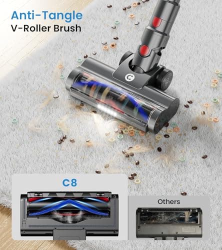 Cordless Vacuum Cleaner, 500W/45Kpa Vacuum Cleaners for Home with LED Display, 8 in 1 Lightweight Stick Vacuum with 60Min Runtime, Anti-tangle, Wall Mount Charging for HardFloor/Carpet/Pet Hair