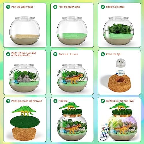 Dinosaur Toys for Kids - Dinosaurs Terrarium Kit for Kids - Birthday Gifts for Boy Ages 4 5 6 7 8-12 Year Old - DIY Dino Toys for Boys - Arts and Crafts Kit for Kid