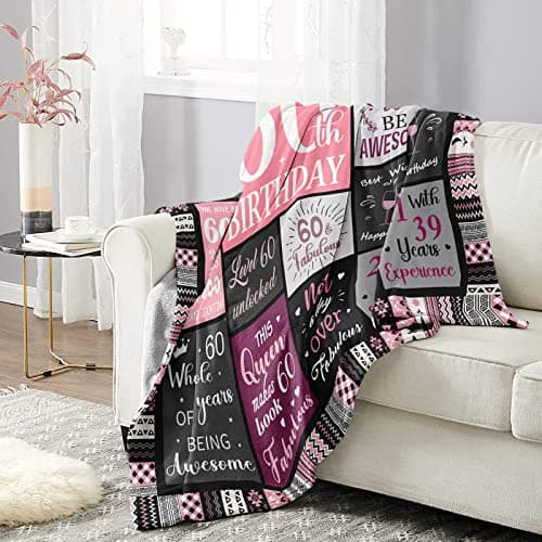 60th Birthday Gifts for Women Throw Blanket 60”X50”, Happy 60th Birthday Decorations Gift Ideas for 60 Year Old Woman, 1965 Bday Gifts for Mom Grandma