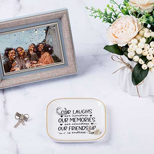 Friendship Gifts for Women Best Friend Jewelry Dish, Our Laughs are Limitless, Our Memories are Countless, Our Friendship is Endless Unique Gifts for Women, Female Friend Birthday Christmas