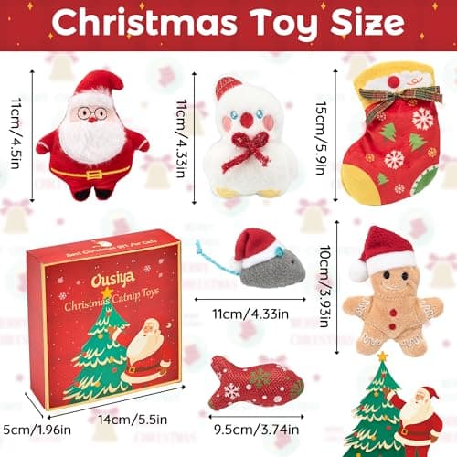 6 PCS Christmas Catnip Toys with Gift Box, Cat Toys Set for Christmas, Interactive Cat Chew Toy for Indoor Cats Kittens Kitty