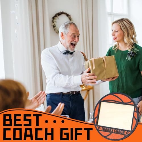 Ball Signable Picture Frame with Pen Thanks Coach Gift from Team, Senior Night Gift， Coaches Appreciation Basketball Home Plate Plaque (Orange,Basketball,Round)