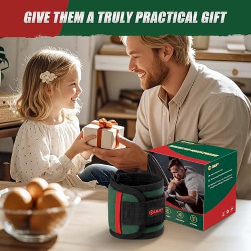 Magnetic Wristband with LED Light, Stocking Stuffers for Men, Christmas Gifts for Men, Dad, Him, Mechanics, Woodworker, Handyman, Magnet Tool Belt Wrist Band, Adjustable Wrist Screws Holder