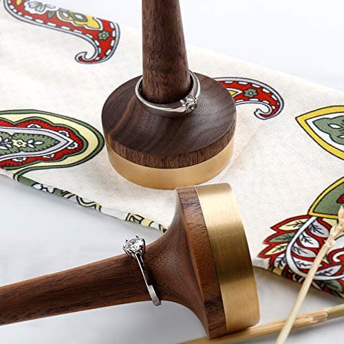 Wooden Ring Holder For Jewelry | 1 Piece | Black Walnut Wood & Brass Stand | Gift For Men & Women, Engagement, Wedding & Anniversary | Him & Her Rings Modern Display | Fits Any Band Size 00 Up