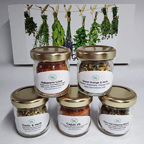 C&J Farms Texas Gourmet Artisan Seasonings Gift of Seasonings Gift Set- 10 Pc. Variety Sampler Box- Natural Herbs, Spices, and Salts for Kitchen Rack