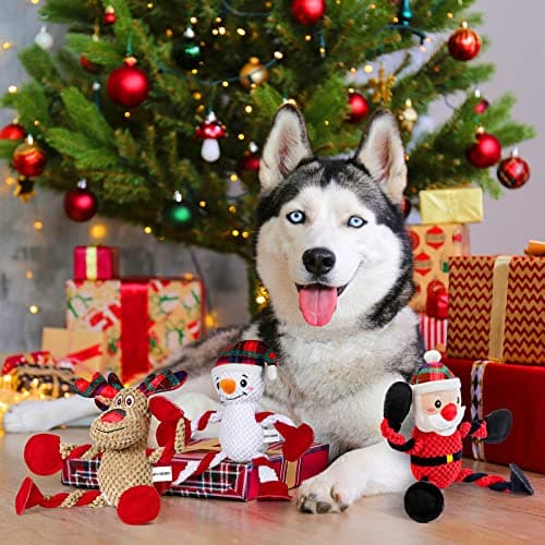 IOKHEIRA Christmas Dog Toys for Large Medium Small Breeds Dogs - Dog Toys Reindeer Squeaky Plush Stuffed Animals Dog Chew Toys with Cotton Material Crinkle Paper 25