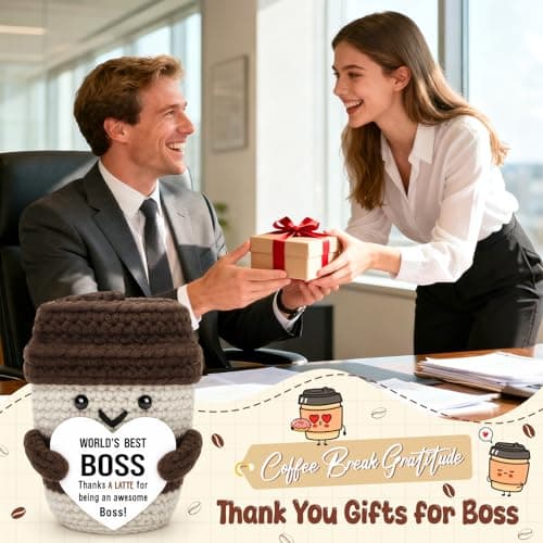 Best Boss Gifts for Women Men Christmas Stocking Stuffer Birthday Boss Day Gifts for Leader Manager Supervisor Crochet Coffee Mug Cup Desk Office Decor for Coffee Lover Best Boss Retirement Bosses Day