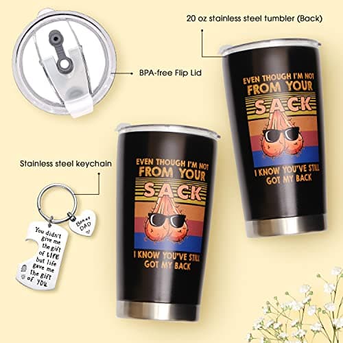 Bonus Dad Gifts - Step Dad Gifts From Daughter, Son, Kids - 20 Oz Tumbler & Keychain Funny Stepdad Gift - Christmas Father Day, Birthday Gift For Stepdad - Best Bonus Father Travel Coffee Mug