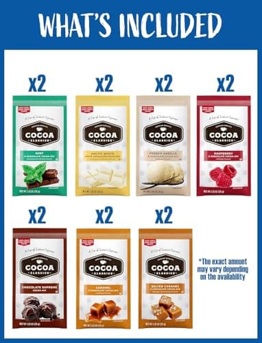 Hot Cocoa Mix Gift Set – 14 Count, 7 Flavors | Cozy Hot Chocolate Sampler Box for Students, Coworkers, Teens, Family & Friends