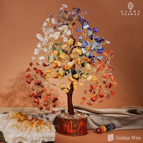 Crystal Tree of Life 7 Chakra Healing Crystal Trees for Home Decor, Office Desk Decor, Boho Decor, Handmade Bonsai Trees for Positive Energy, Money, Good Luck Birthday Gifts for Women, Mom