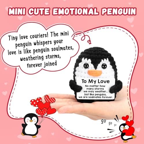Gifts for Him Her Boyfriend Girlfriend, To My Love Handmade Crochet Penguin Present, Wedding Anniversary Birthday Gift for Women Men, Romantic I Love You Gift for Couples Wife Husband Christmas