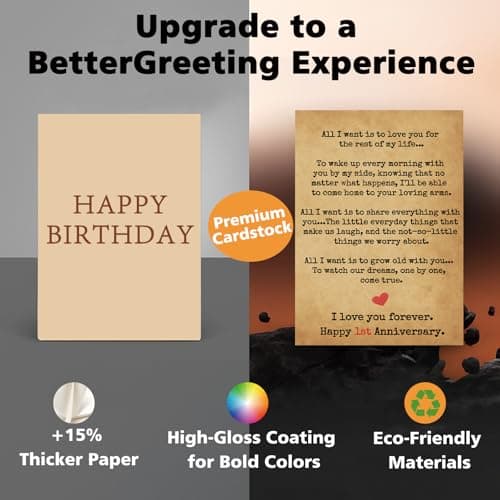 Romantic 1 Year Anniversary Card and Gift Ideas for Boyfriend, Girlfriend, Husband, Wife, Men & Women – 1st Year “Love Letter” Vintage Style – Heartfelt Present for First Anniversary