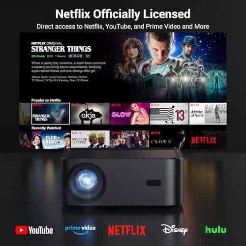 Official Licensed Netflix Smart Projector, HAPPRUN Projector 4K with Wifi and Bluetooth, DoIby Audio,Built-in Apps, Native1080P 1000 ANSI,Electric Focus,Movie Projector for Home Cinema,Outdoor,Indoor