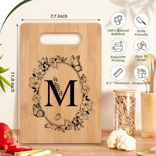Personalized Cutting Board, Initial Birthday Gifts for Women Wedding Gifts for Couple, Monogrammed Engraved Bamboo Wood Kitchen Gifts, Unique Gift for Christmas Anniversary Housewarming(Letter M)