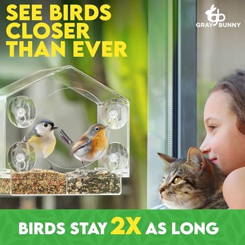 Window Bird Feeder with Strong Suction Cups - Gifts for Grandma Bird Watching Gifts for Grandpa Backyard Birding (Large House)