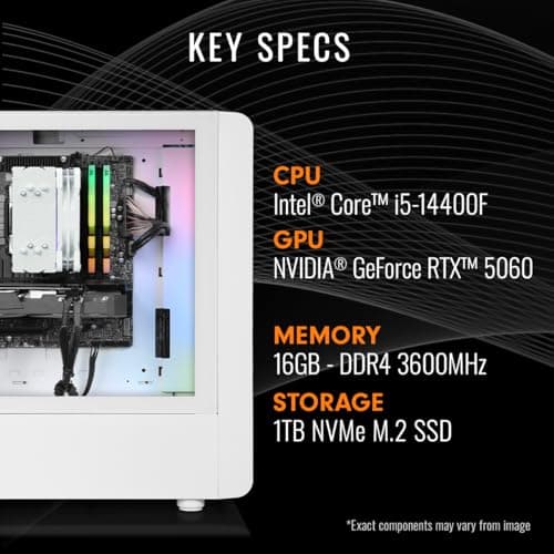 Thermaltake LCGS Quartz i1460 Gaming Desktop (Intel Core™ i5-14400F, ToughRam DDR4 3600Mhz 16GB RGB Memory, NVIDIA GeForce® RTX 5060, 1TB NVMe M.2, WiFi, Windows 11) S2QT-B760-560-LCS