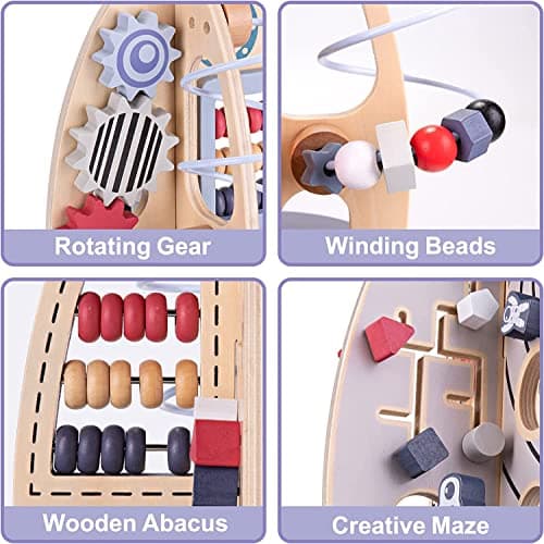 Wdmiya Space Wooden Activity Cube Toys for Baby, Montessoritoys for 1 Year Old Boy & Girl Birthday Gifts, Sensory and Educational 1st Birthday Gifts, Busy Board Toys for Baby Boy 6-18 Months (Rocket)