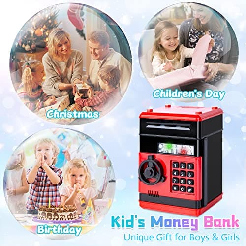 Refasy Piggy Bank Cash Coin Can ATM Bank Electronic Coin Money Bank for Kids Age 3-12, Money Savings Box Mini ATM Coin Bank Toys Gifts for 3 4 5 6 7 8 9 10 11 12 Year Old Boys Girls