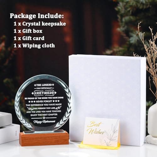 YWHL Retirement Gifts for Men Women 2025 Happy Retirement Gifts Decorations Crystal Keepsake Plaque Farewell Gift Best Retired Gift Idea for Coworker Boss Teacher Friends Doctor Nurse Police