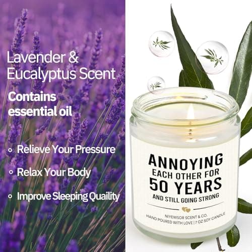 Niyewsor 50th Wedding Anniversary Couple Gifts, 50th Anniversary Candle Gifts for Couple, Parents, Husband, Wife, Him, Her, Friends, Golden Wedding Keepsake, Handmade, 7oz