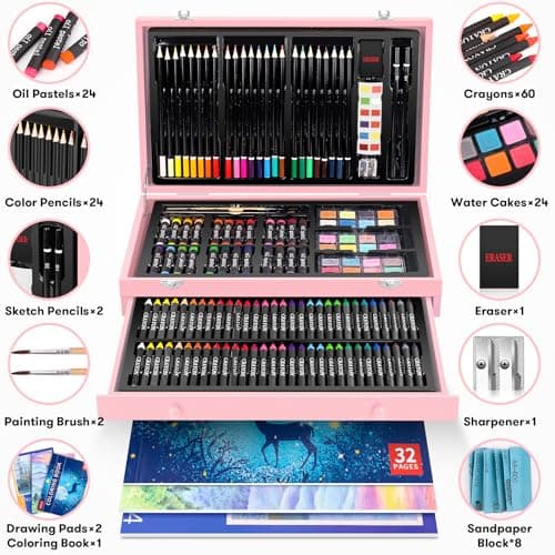 iBayam Christmas| Birthday Gifts for Kids Teen Girls Trendy Stuff 6-16 Year Old, 150-Pack Art Set Kits with 2 Sketch Pads, Coloring Book, Stocking Stuffers for Teens Girls, Cute Cool Fun Crafts Gifts