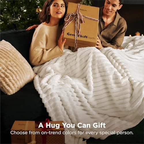 Bedsure GentleSoft White Throw Blanket for Couch - Cozy Blanket for Women, Cute Fleece Throws for Girls, Teacher Gifts Birthday Gifts for Women Men Mom, Room Home Dorm Decor, Off White, 50x60 Inches