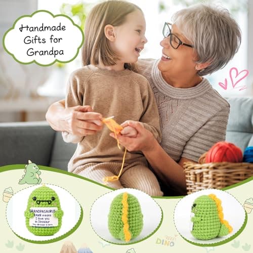 OCCdesign Mini Christmas Birthday Gifts for Grandpa from Granddaughter Grandson I Love You Grandpa Best Ever Papa Gifts Handmade Crochet Cute Small Dinosaur for Grandfather Grandparents Day