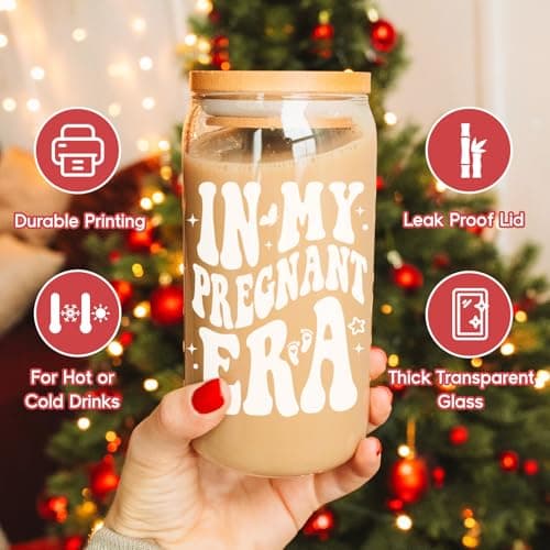 Fairy's Gift Pregnant Women Iced Coffee Cup, Cute Pregnant Mom Gifts, New Mama 16 oz Coffee Glass Cup, New Mothers Birthday Christmas, Pregnancy Gifts for Expecting Mom, First Time Mommy, Mommy to Be