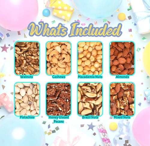 Luxurious Treats Nuts Gift Basket, Happy Birthday Nut Gifts Gourmet Collection Healthy Food Box Mixed Cravings Platter Tray Sampler Assortment Mix for Men Women