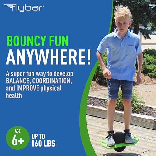 Flybar Pogo Trick Ball for Kids – Balance Bounce Board with Anti-Slip Deck – Pump Included - Indoor & Outdoor Toys for Boys and Girls Fun Way to Reduce Screen Time Supports up to 160 lbs – Ages 6+