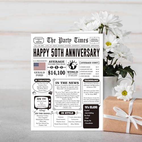 Happy 50th Anniversary Card Gifts for Women Men, Jumbo 50th Wedding Anniversary Cards Gift for Husband Wife, Retro 50 Year Old Anniversary Decoration for Couple